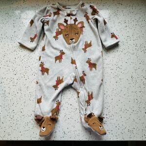 0-3 Month Girls Reindeer Fleece Footed PJs